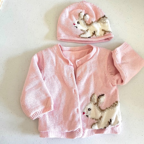 🐰💕 🐰💕 EASTER Vintage Baby Gap bunny sweater and matching hat. 6-9M 🐰💕 🐰💕